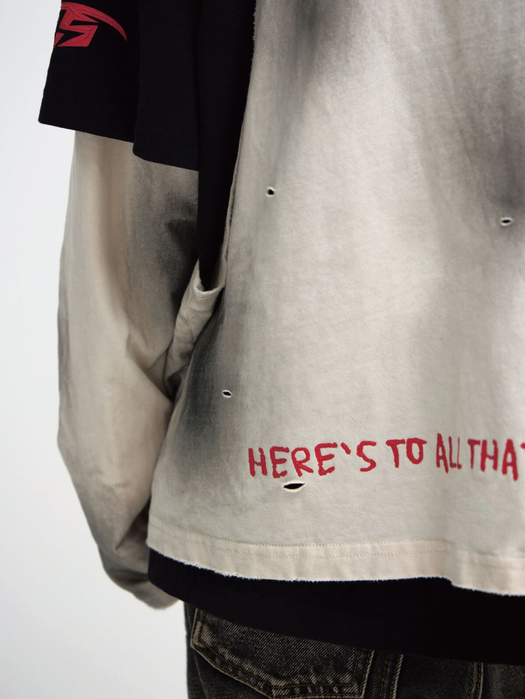 Peoplesense Dirty Dyed Fake Two Piece Hooded Shirt