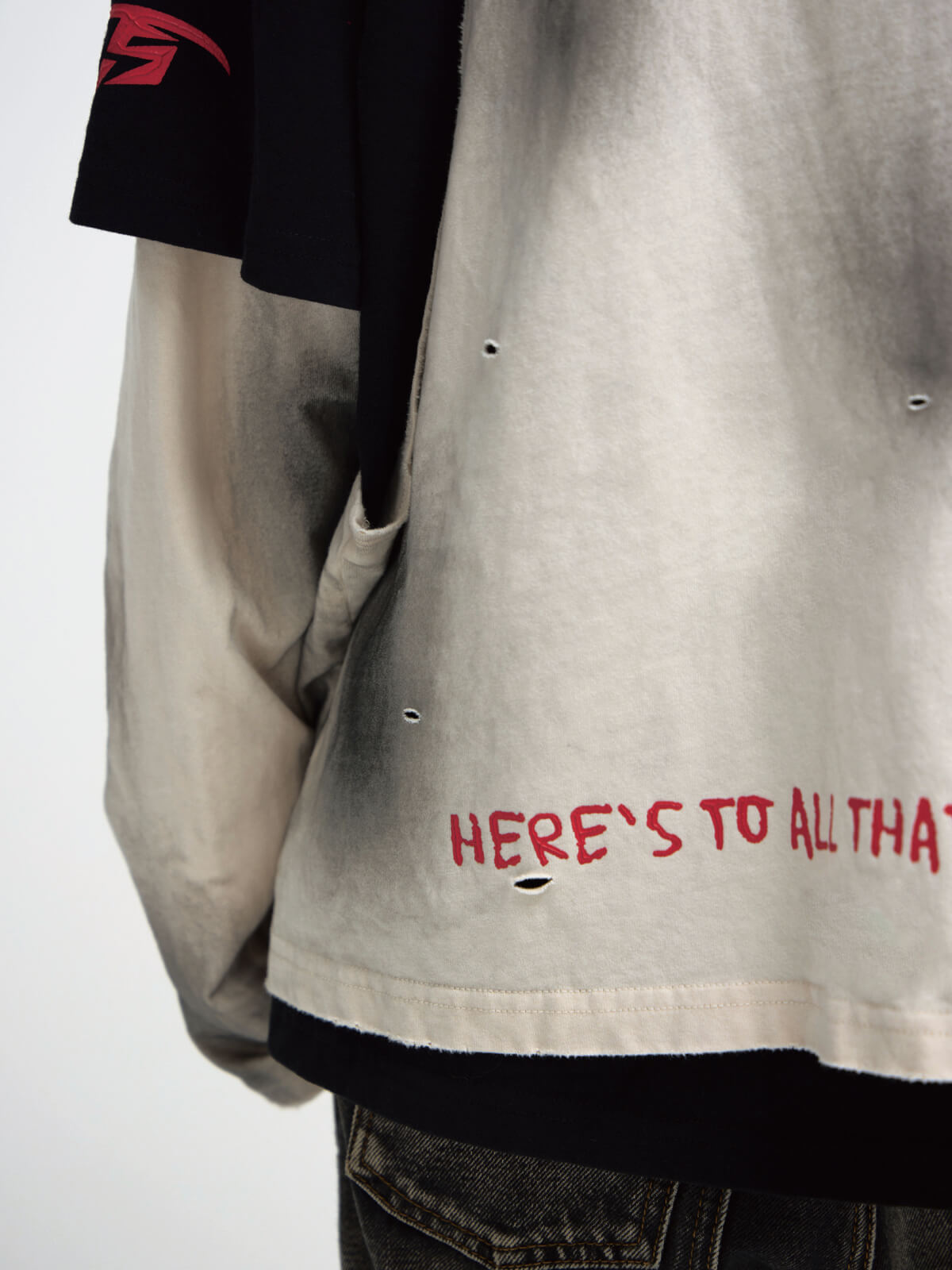 Peoplesense Dirty Dyed Fake Two Piece Hooded Shirt