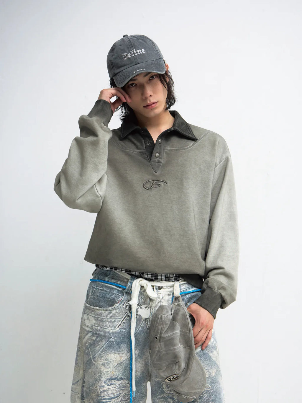Peoplesense Dirty Dyed Distressed Washed Polo Shirt