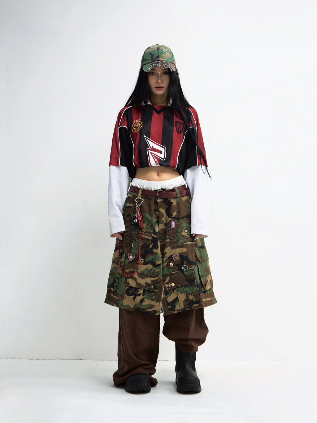 Peoplesense Fake Two Piece Camo Patchwork Cargo Pants
