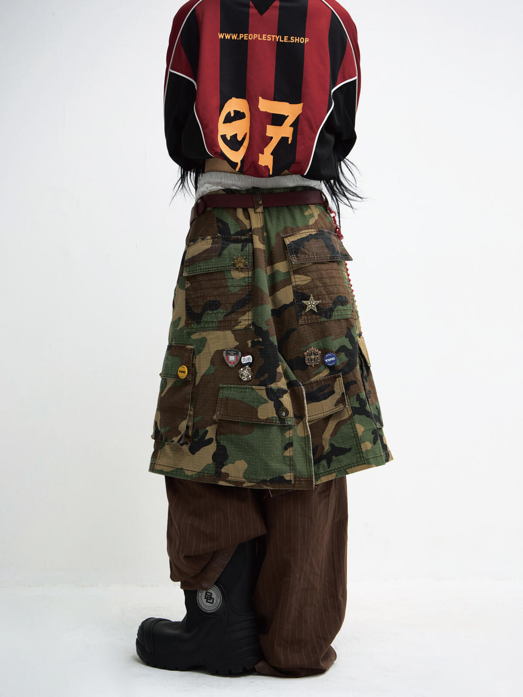 Peoplesense Fake Two Piece Camo Patchwork Cargo Pants