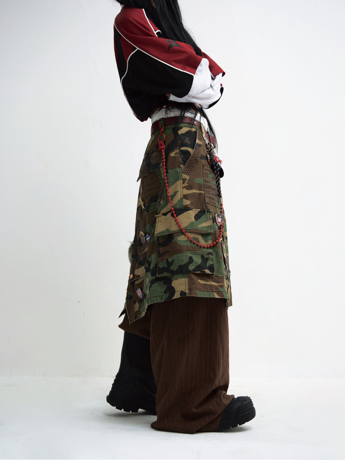 Peoplesense Fake Two Piece Camo Patchwork Cargo Pants