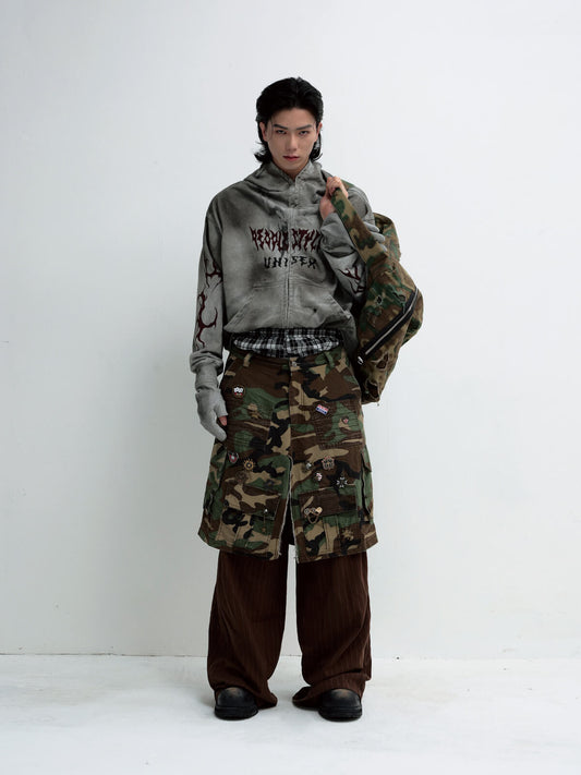 Peoplesense Fake Two Piece Camo Patchwork Cargo Pants