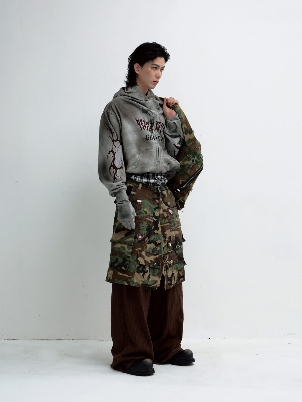 Peoplesense Fake Two Piece Camo Patchwork Cargo Pants