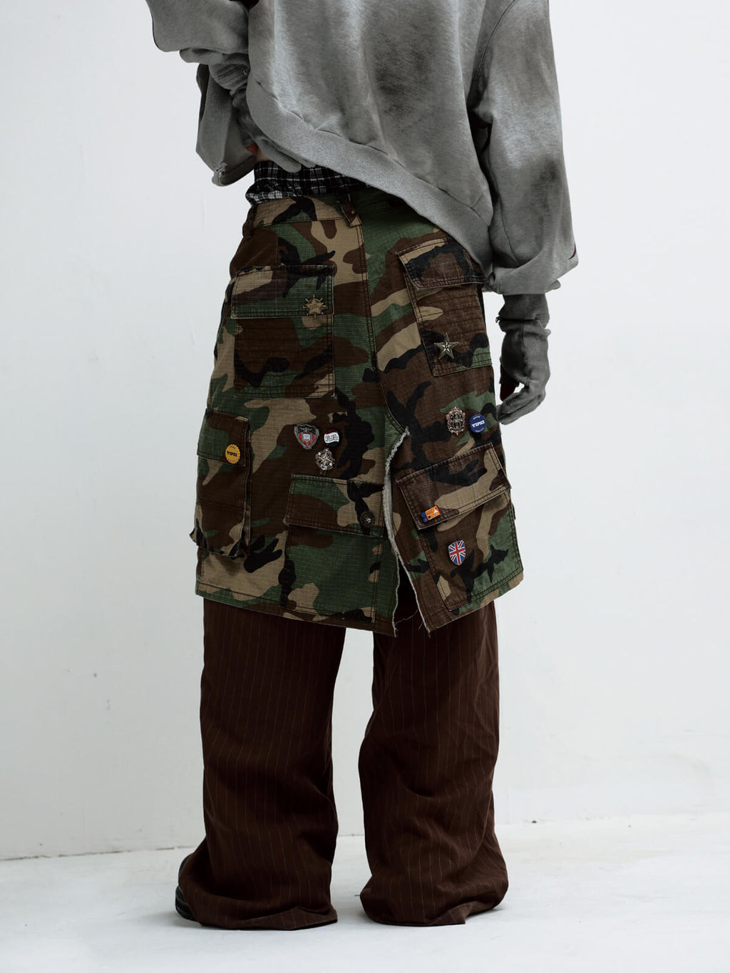 Peoplesense Fake Two Piece Camo Patchwork Cargo Pants