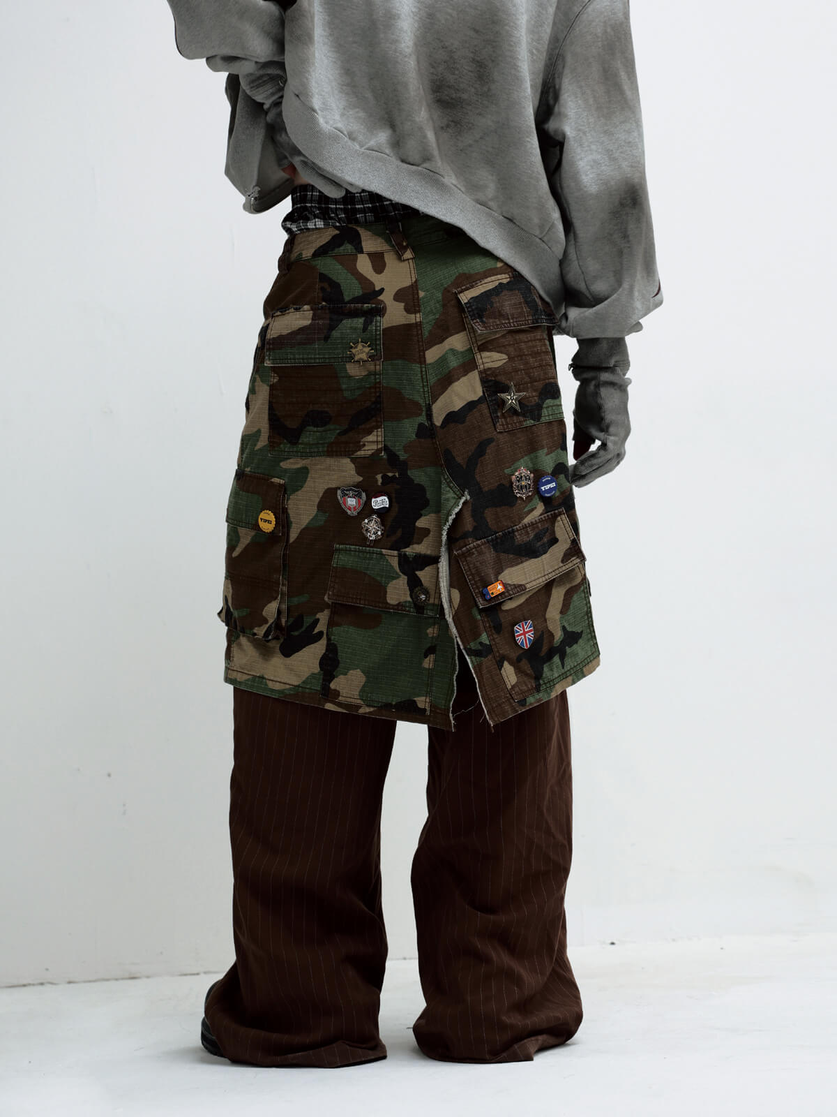 Peoplesense Fake Two Piece Camo Patchwork Cargo Pants