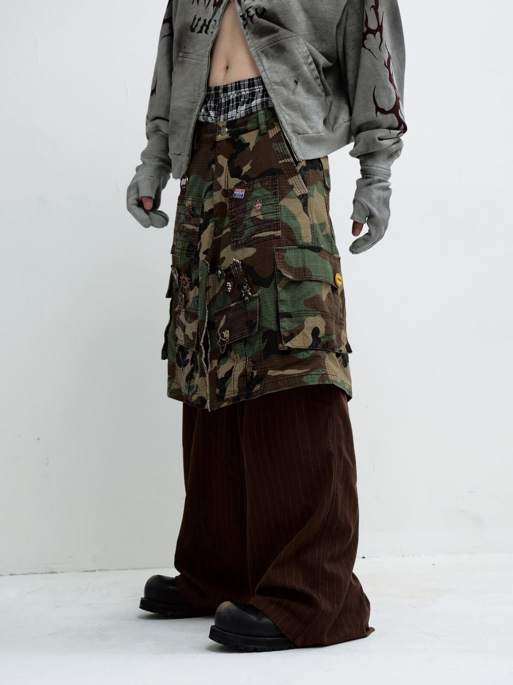 Peoplesense Fake Two Piece Camo Patchwork Cargo Pants