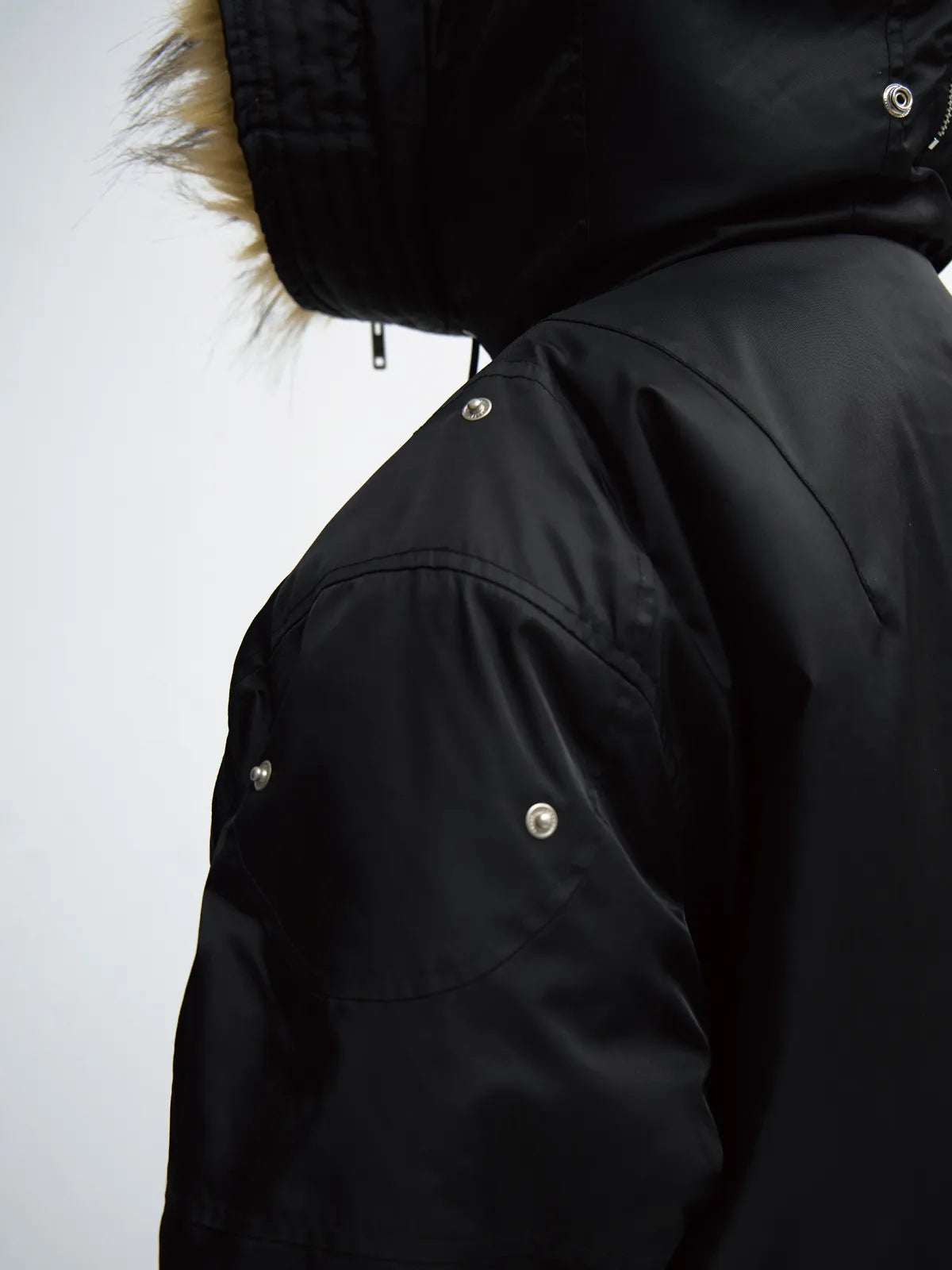 Peoplesense  Short Flight Jacket with Fur Hood Black