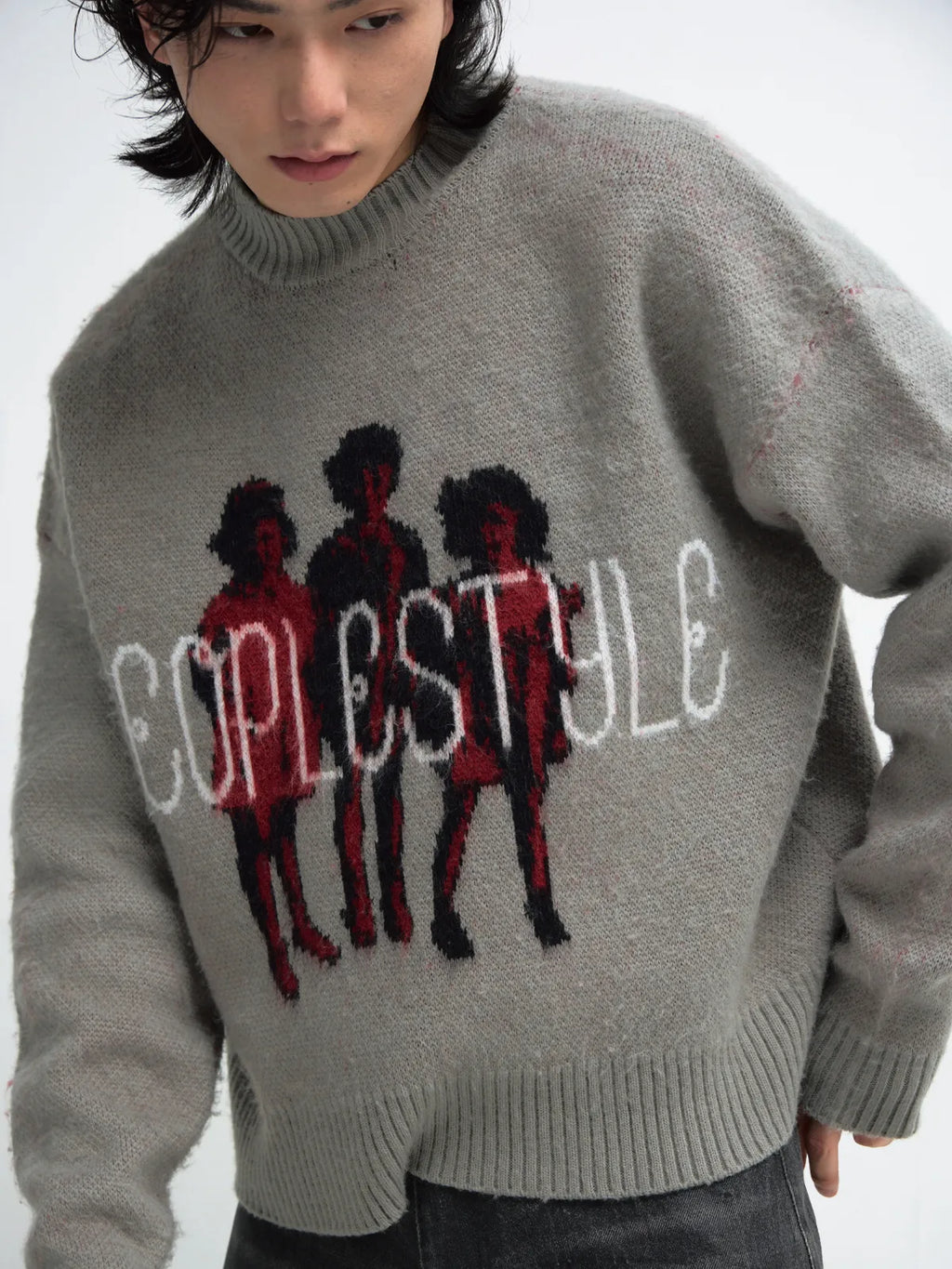 Peoplesense Grey Casual Printed Pullover Sweater