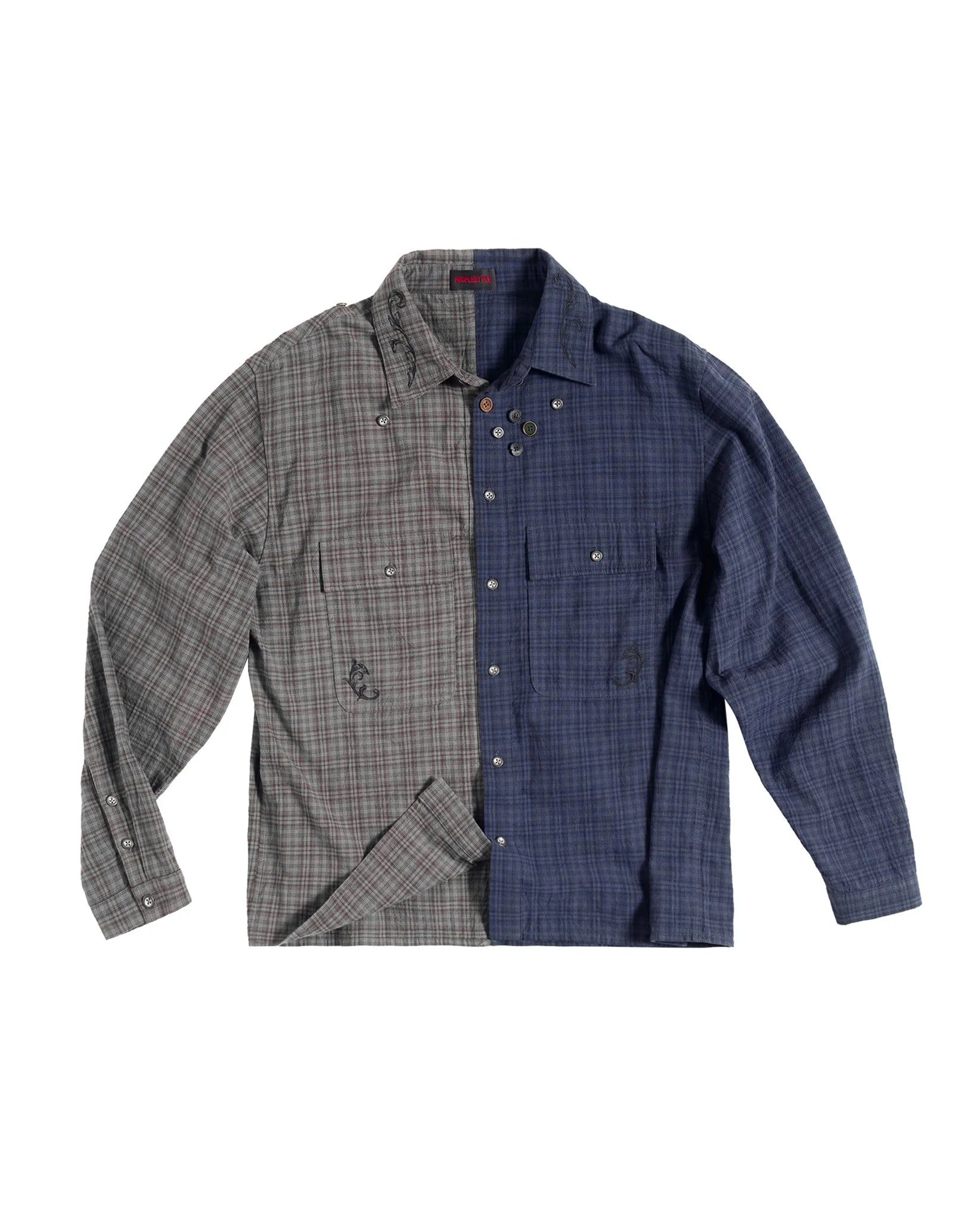 Peoplesense Two-Tone Split Plaid Shirt