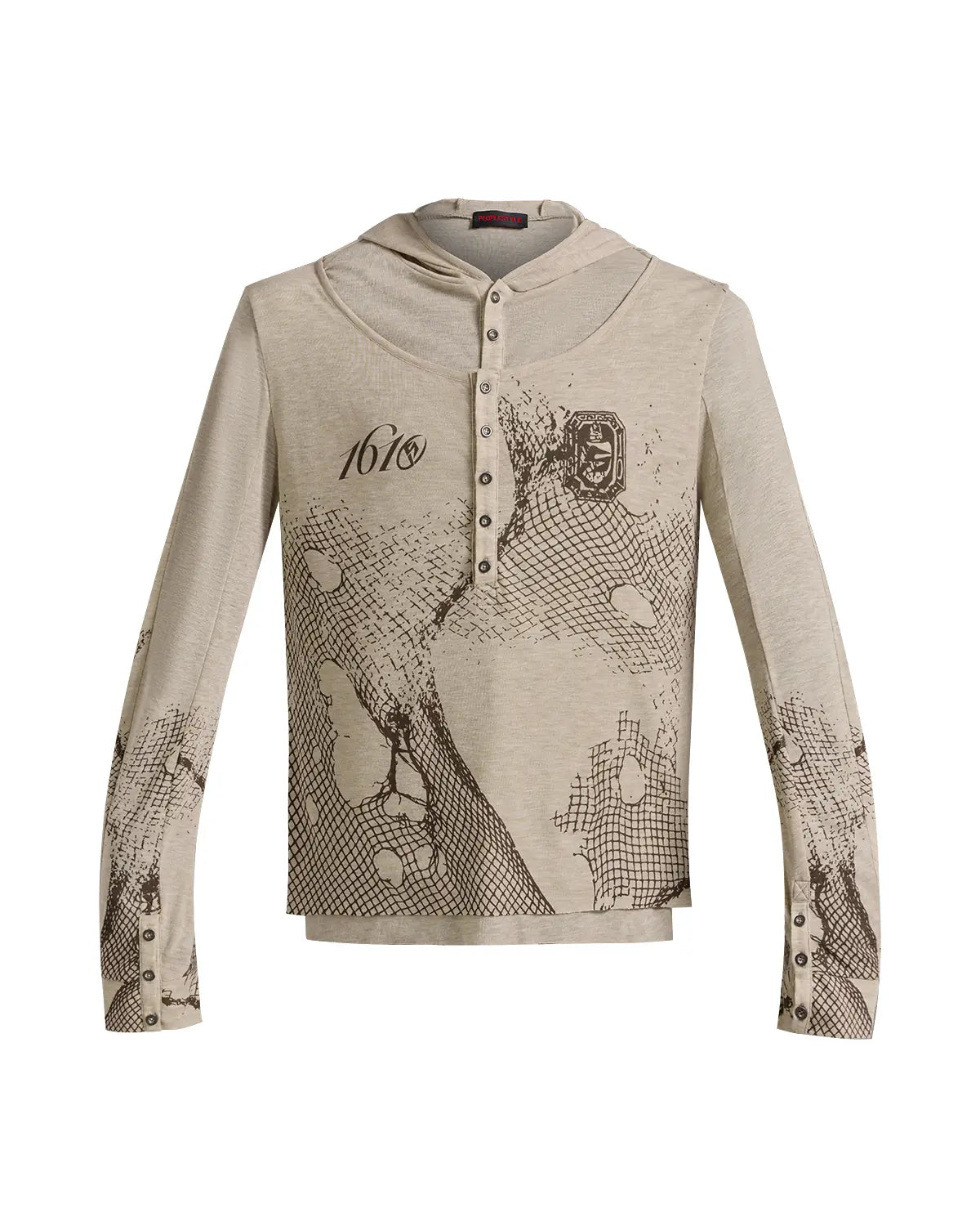 Peoplesense Vintage Mesh Fitted Hoodie Beige