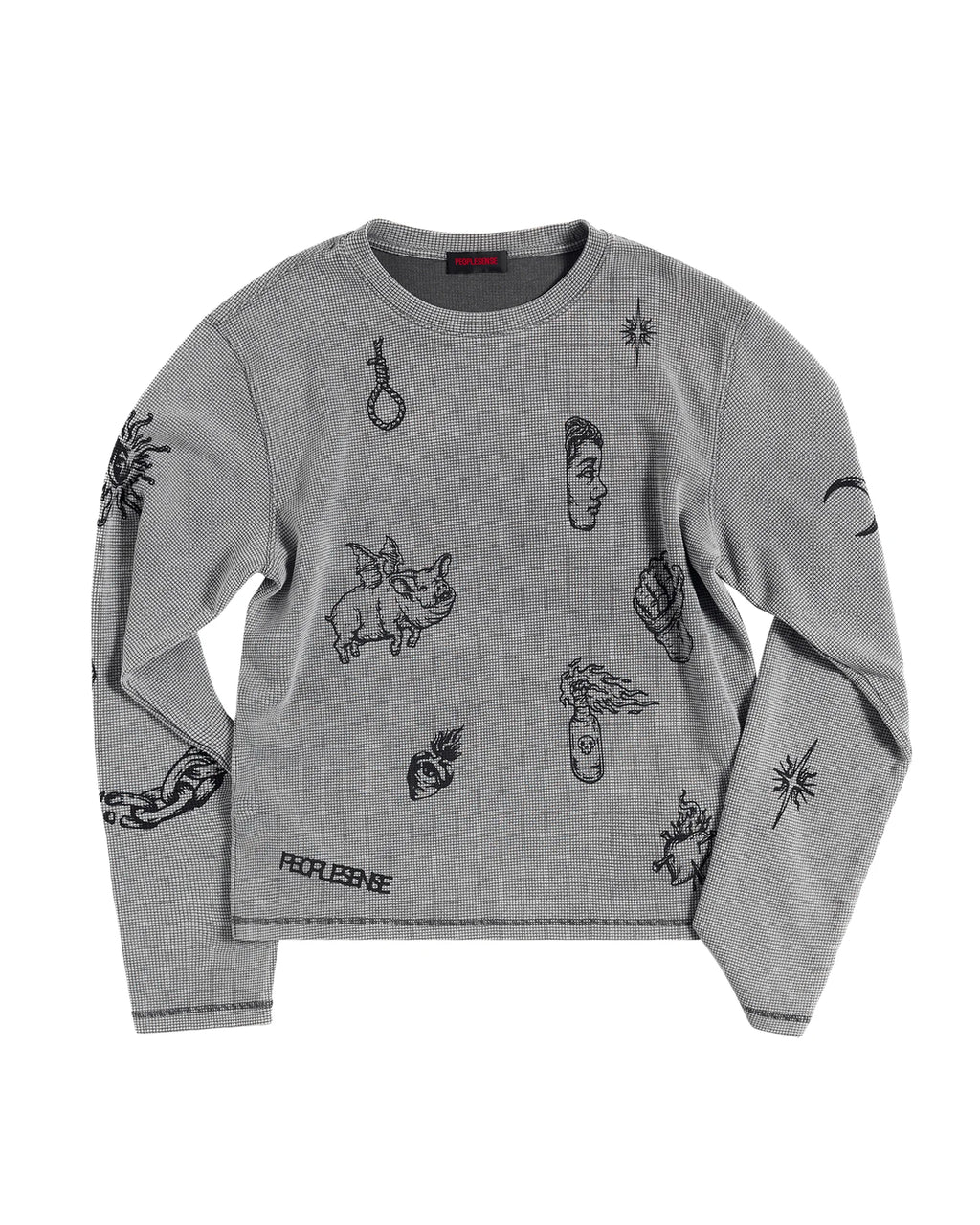 Peoplesense Distressed Waffle Knit Graphic T-Shirt