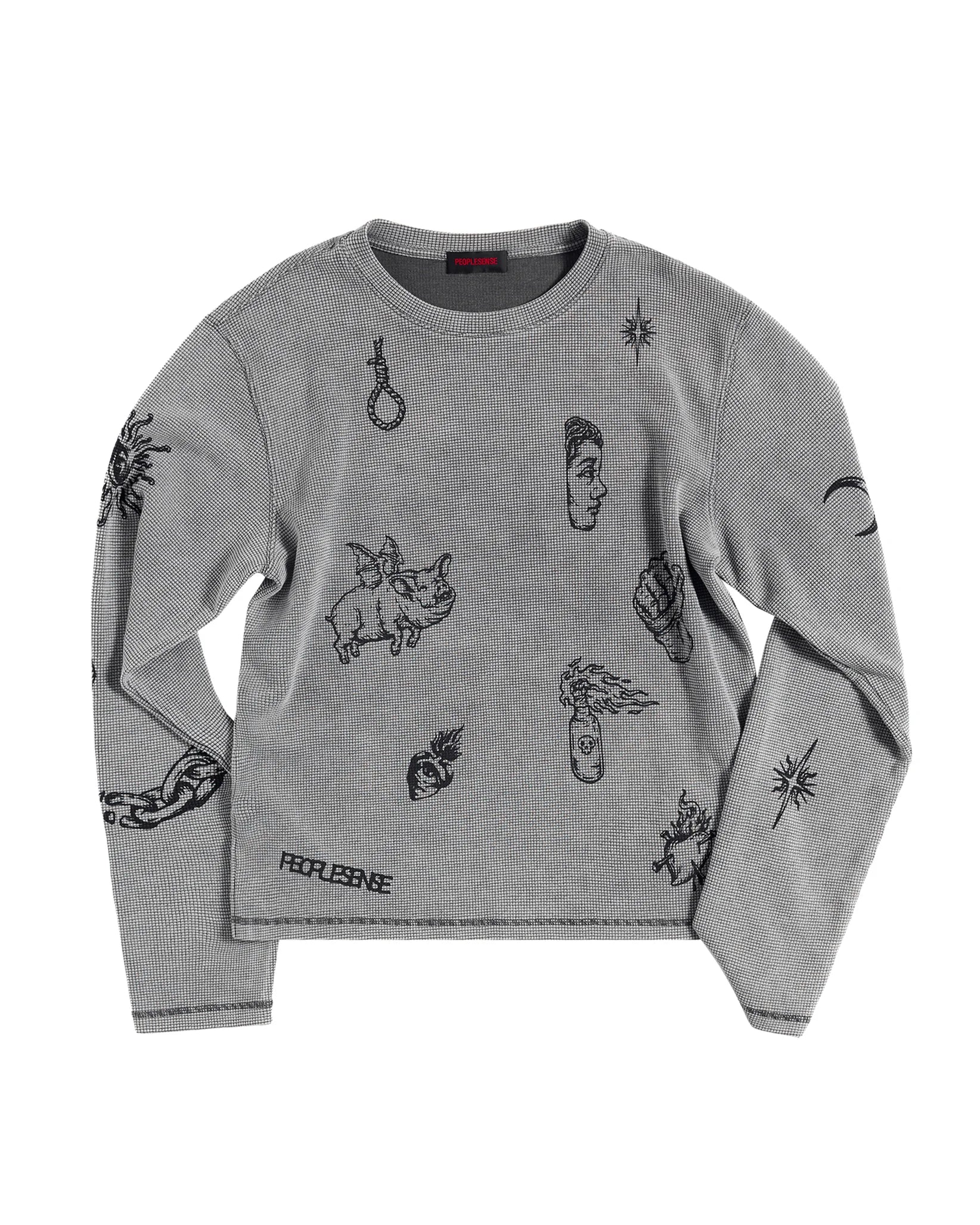 Peoplesense Distressed Waffle Knit Graphic T-Shirt
