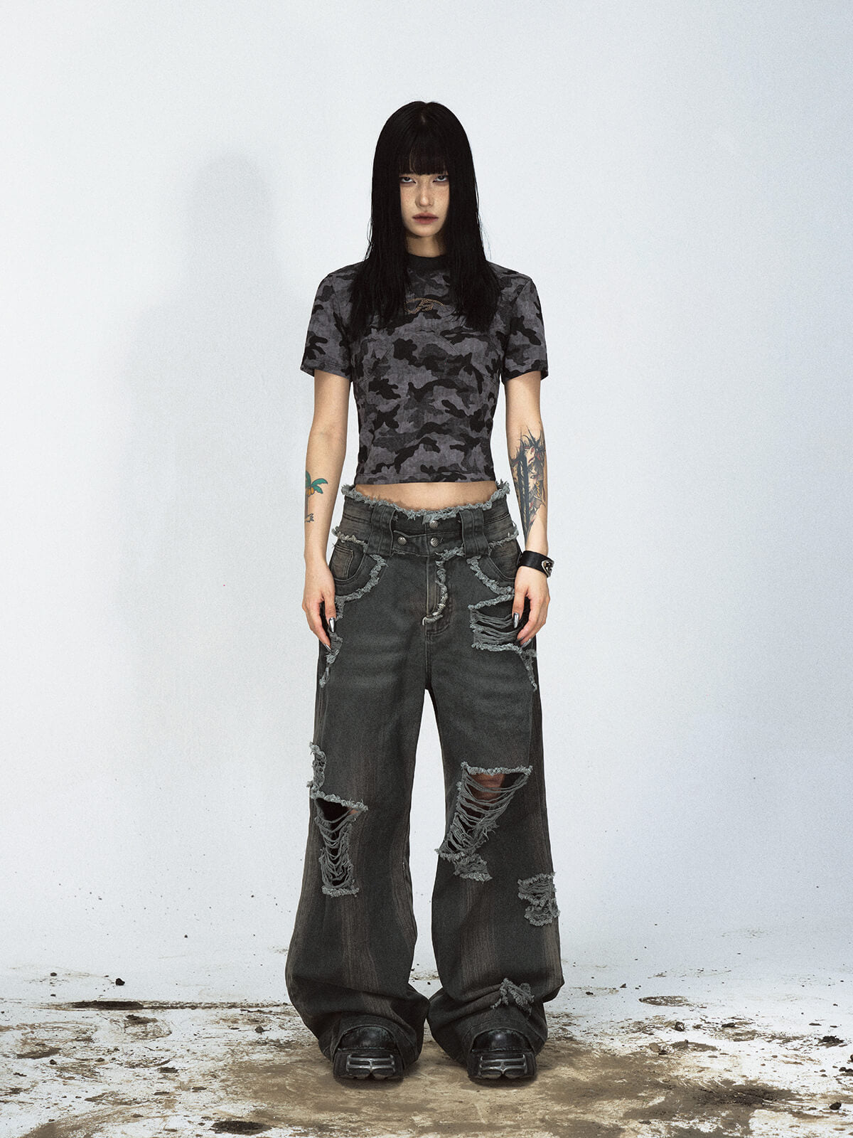 Peoplesense Distressed Wide-Leg Jeans