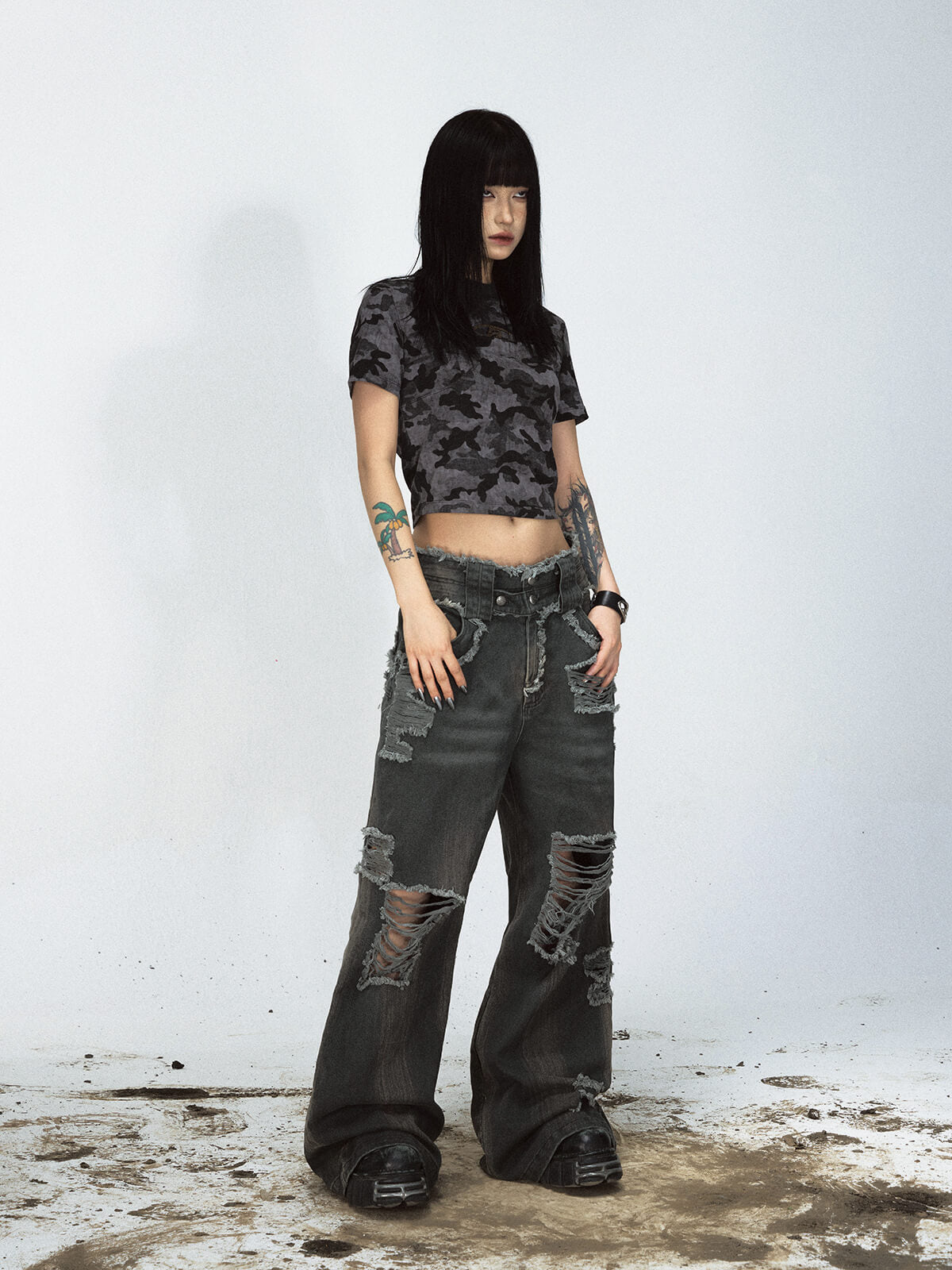 Peoplesense Distressed Wide-Leg Jeans