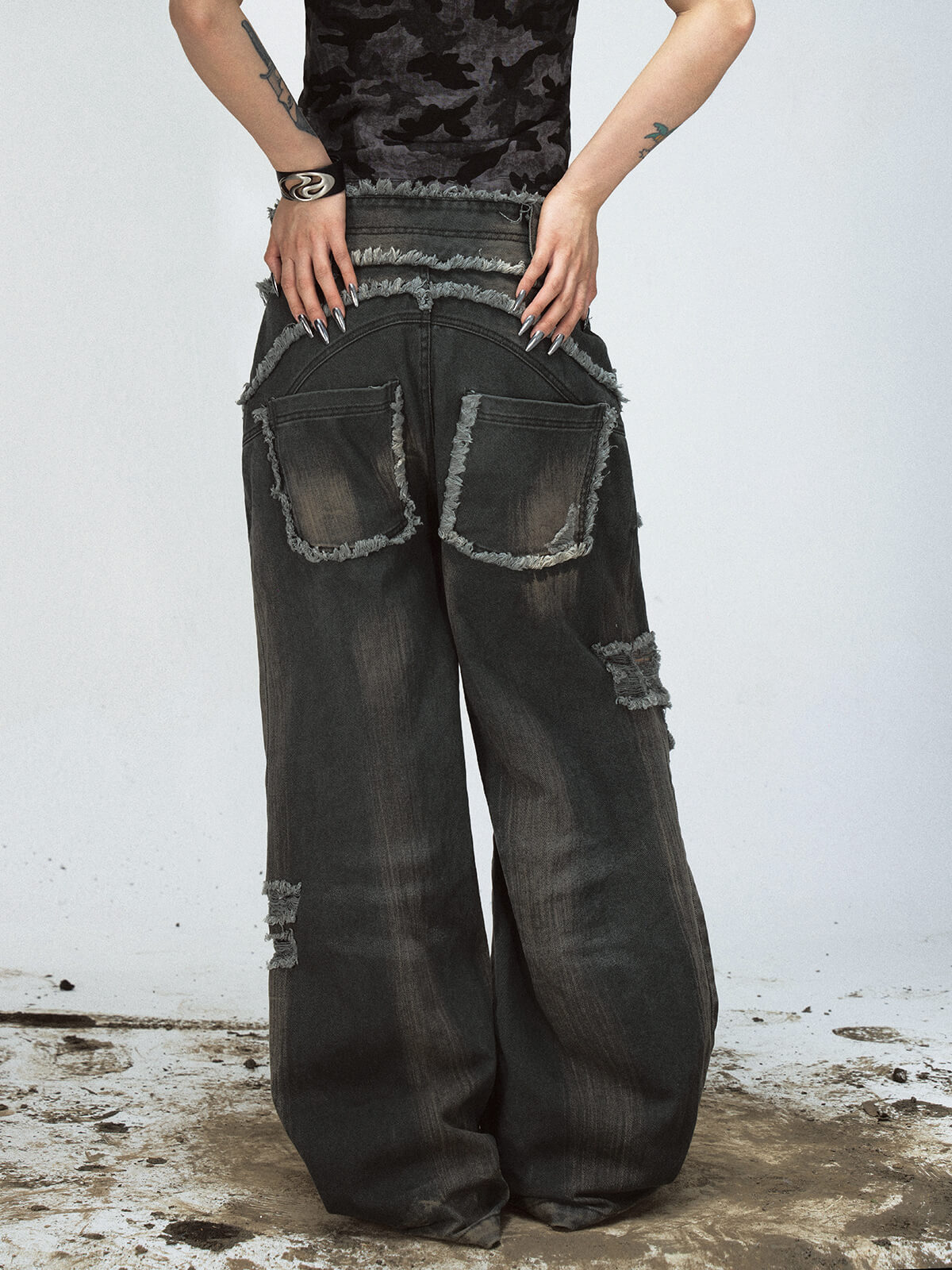 Peoplesense Distressed Wide-Leg Jeans