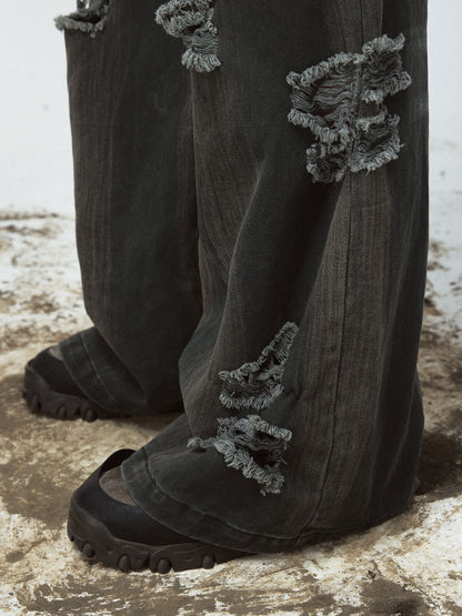 Peoplesense Distressed Wide-Leg Jeans