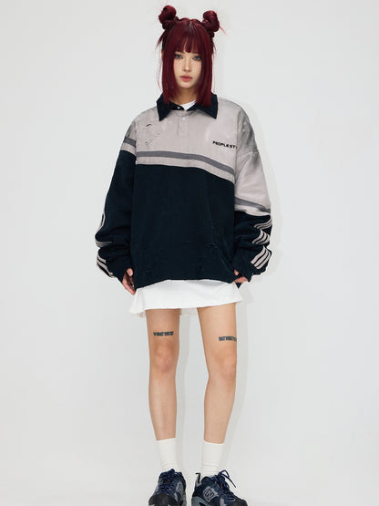 Peoplesense Hand-brushed Polo Oversized Sweatshirt