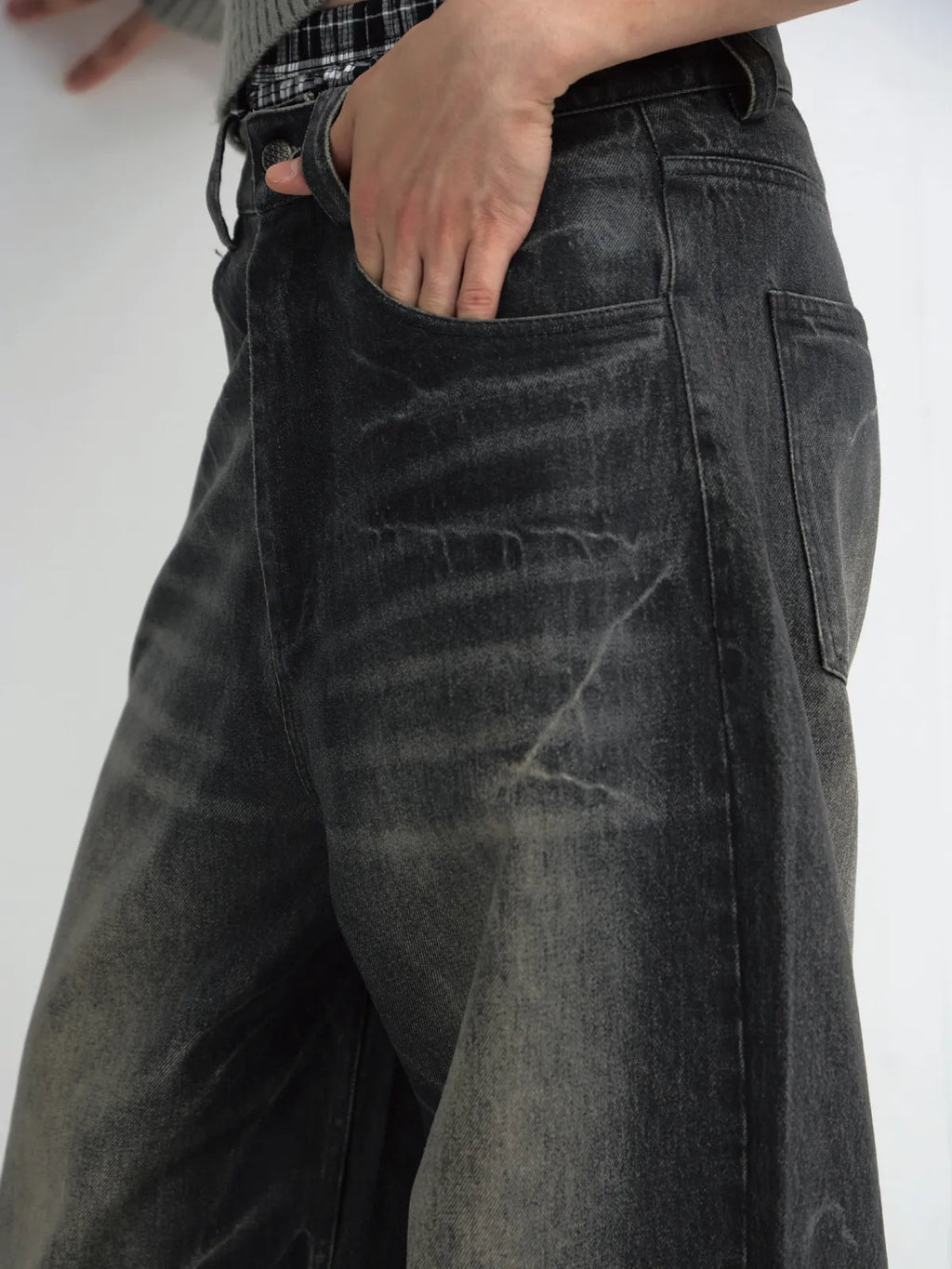Peoplesense Hand Brushed PU Coated Wide Leg Jeans