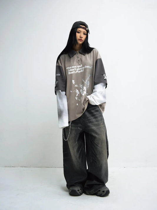 Peoplesense Hand Brushed PU Coated Wide Leg Jeans