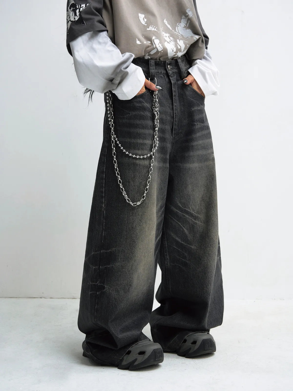 Peoplesense Hand Brushed PU Coated Wide Leg Jeans