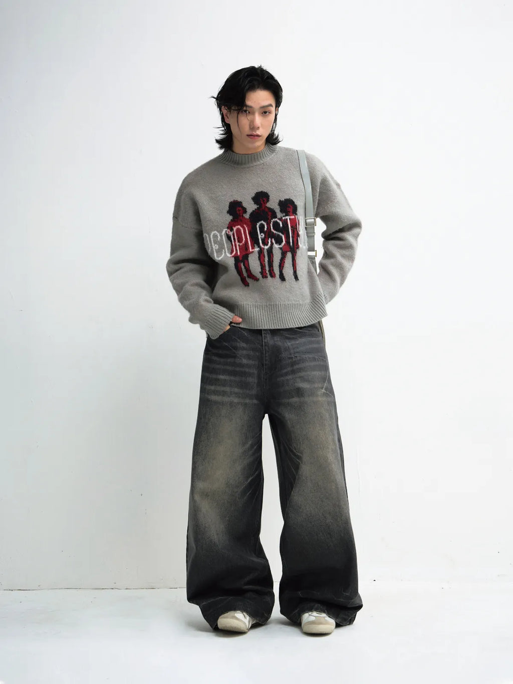 Peoplesense Hand Brushed PU Coated Wide Leg Jeans