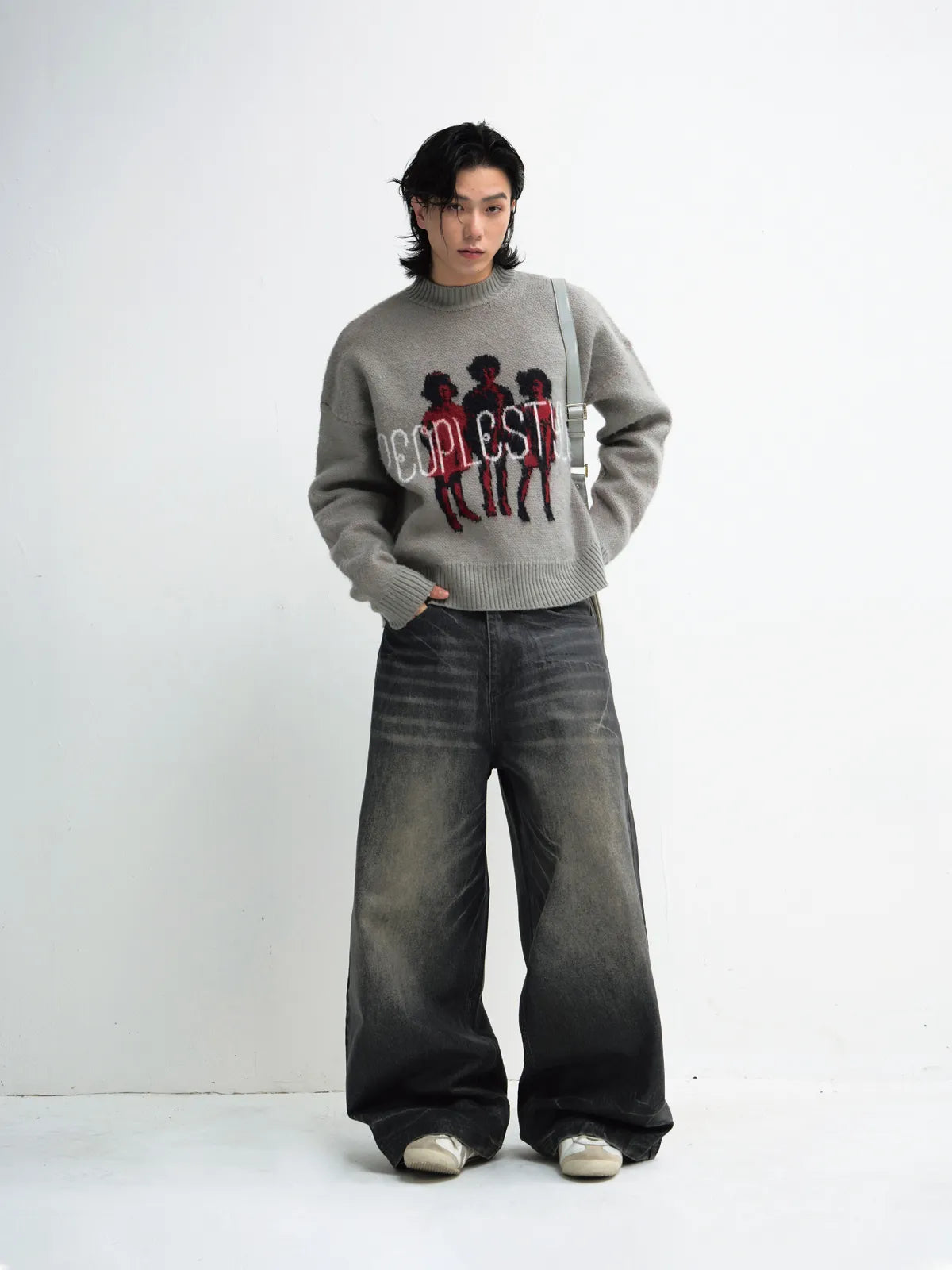 Peoplesense Hand Brushed PU Coated Wide Leg Jeans