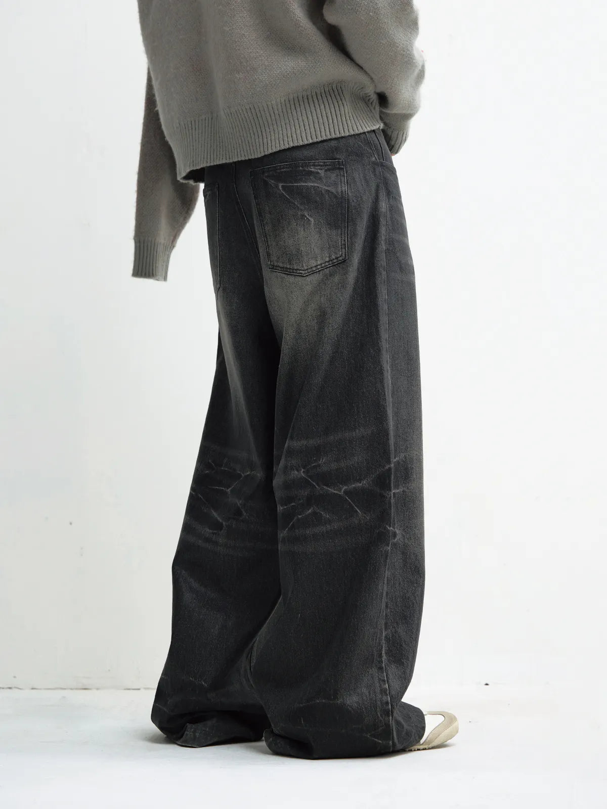 Peoplesense Hand Brushed PU Coated Wide Leg Jeans