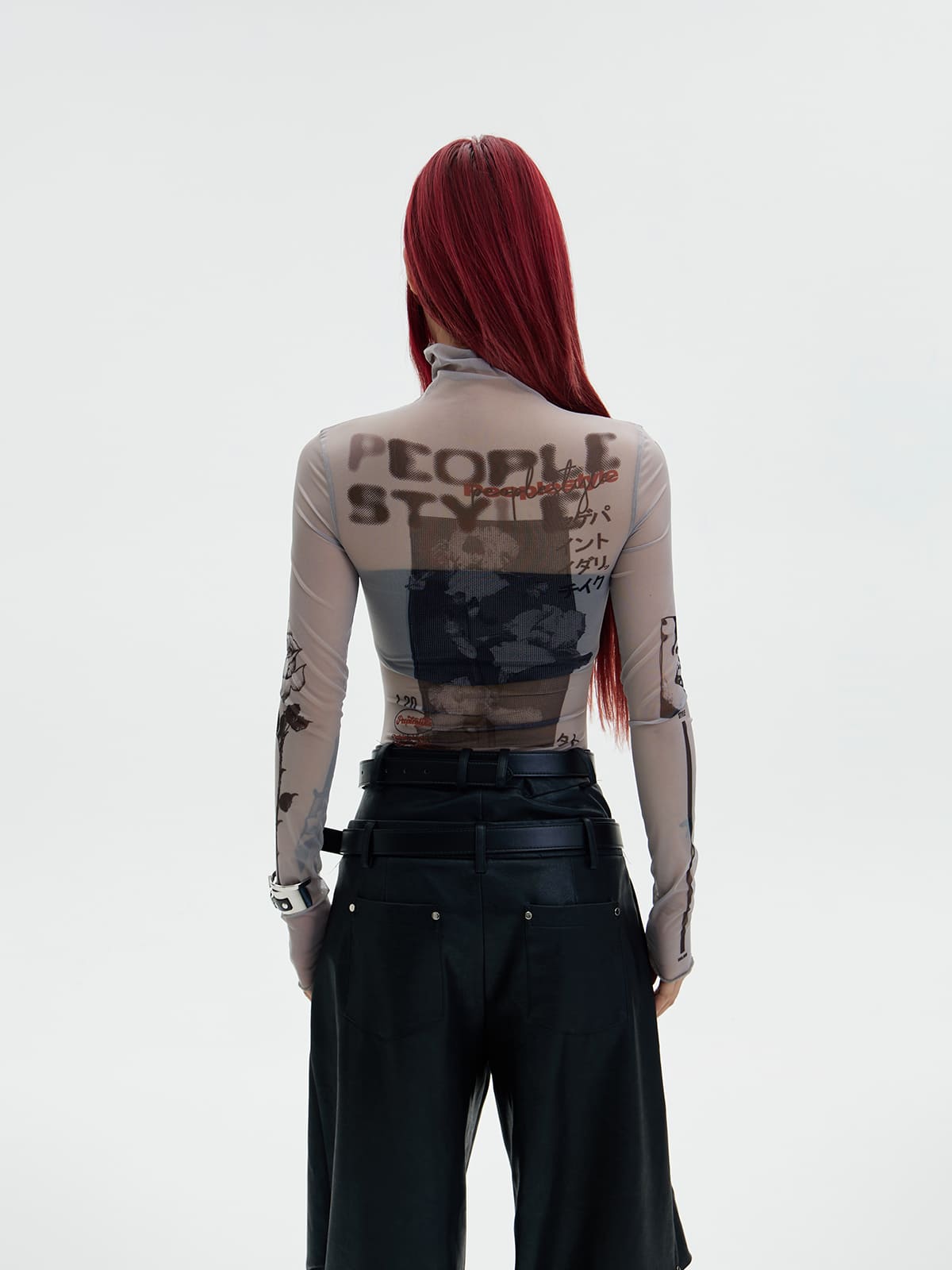 Peoplesense Printed Sheer Skin Turtleneck Top