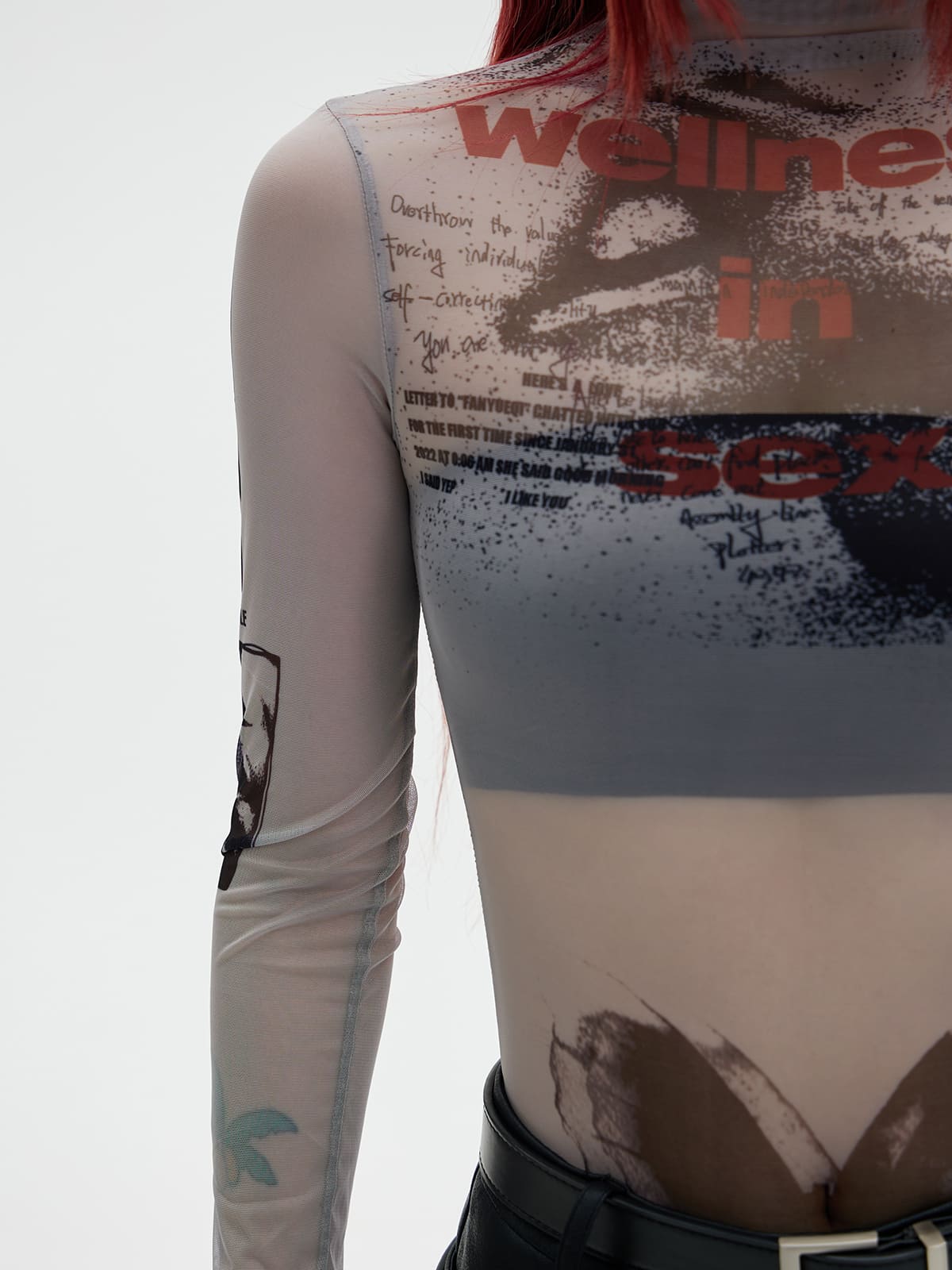 Peoplesense Printed Sheer Skin Turtleneck Top