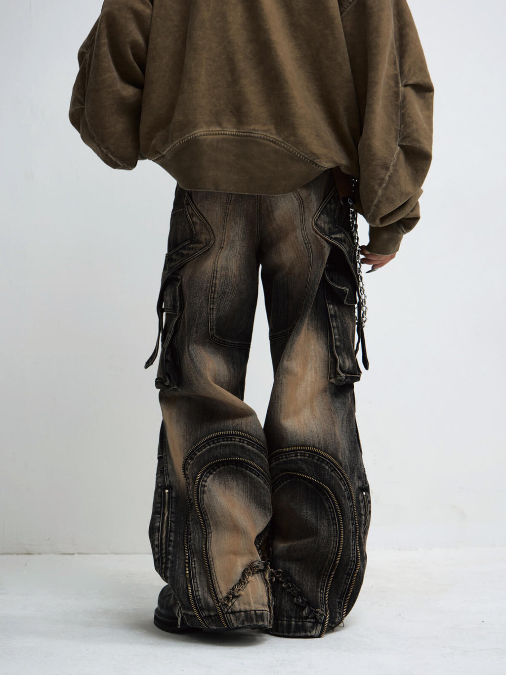 Peoplesense Mud-Dyed Pleated Wide Leg Jeans