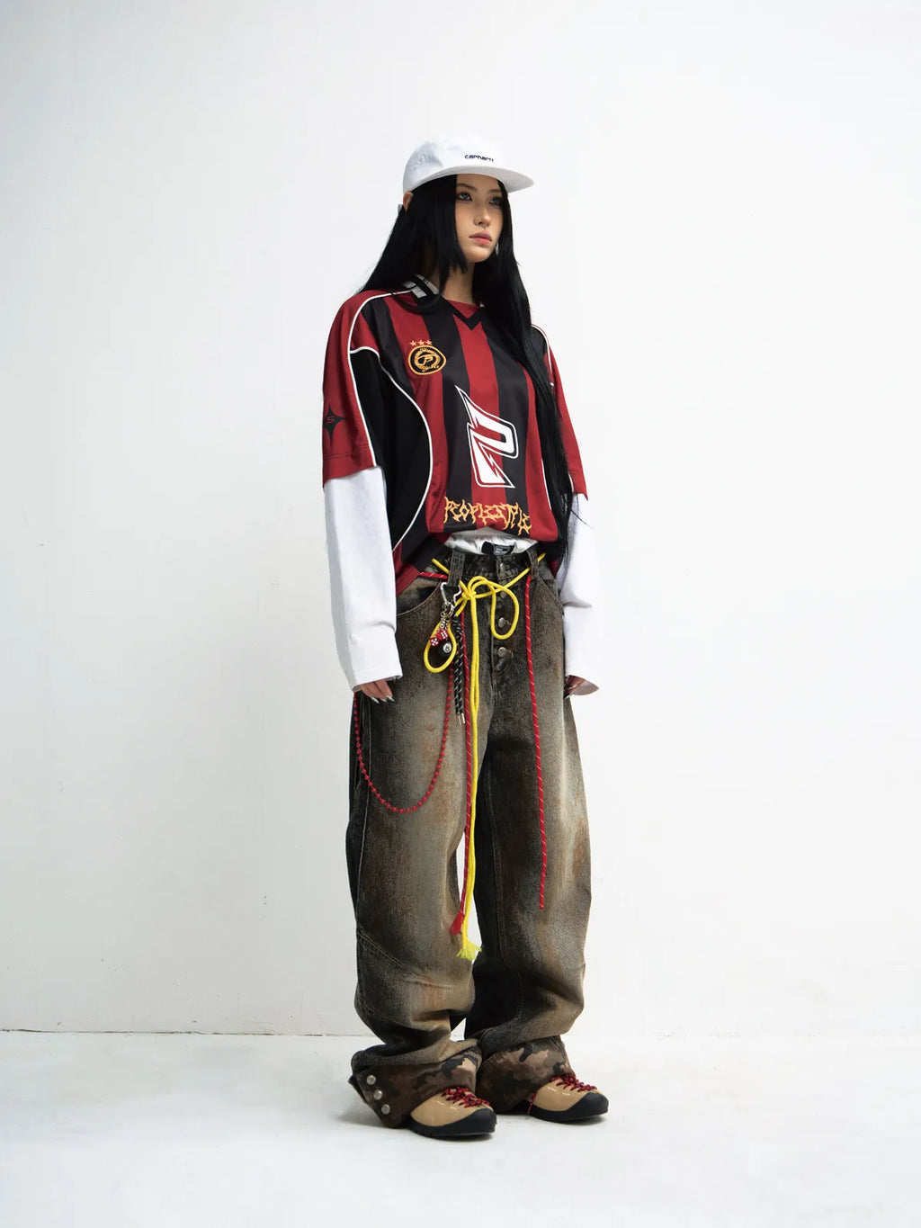 Peoplesense Mud-Dyed Straight-Leg Jeans with Camouflage Hem