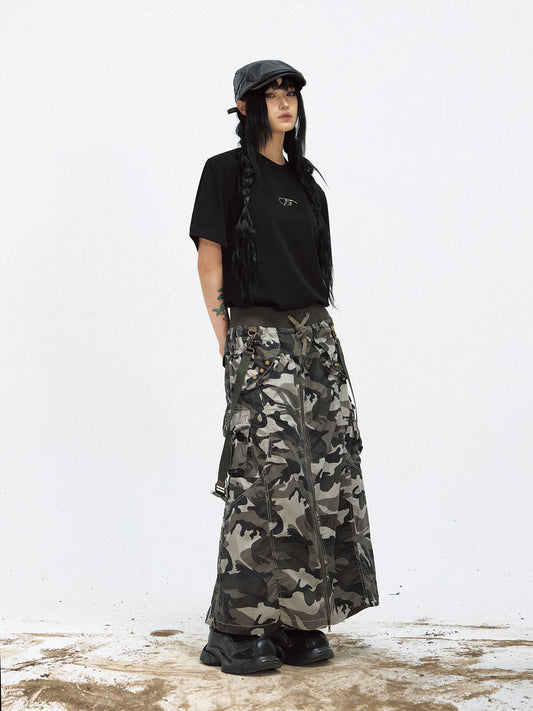 Peoplesense Punk Camo Zipper Slit Skirt