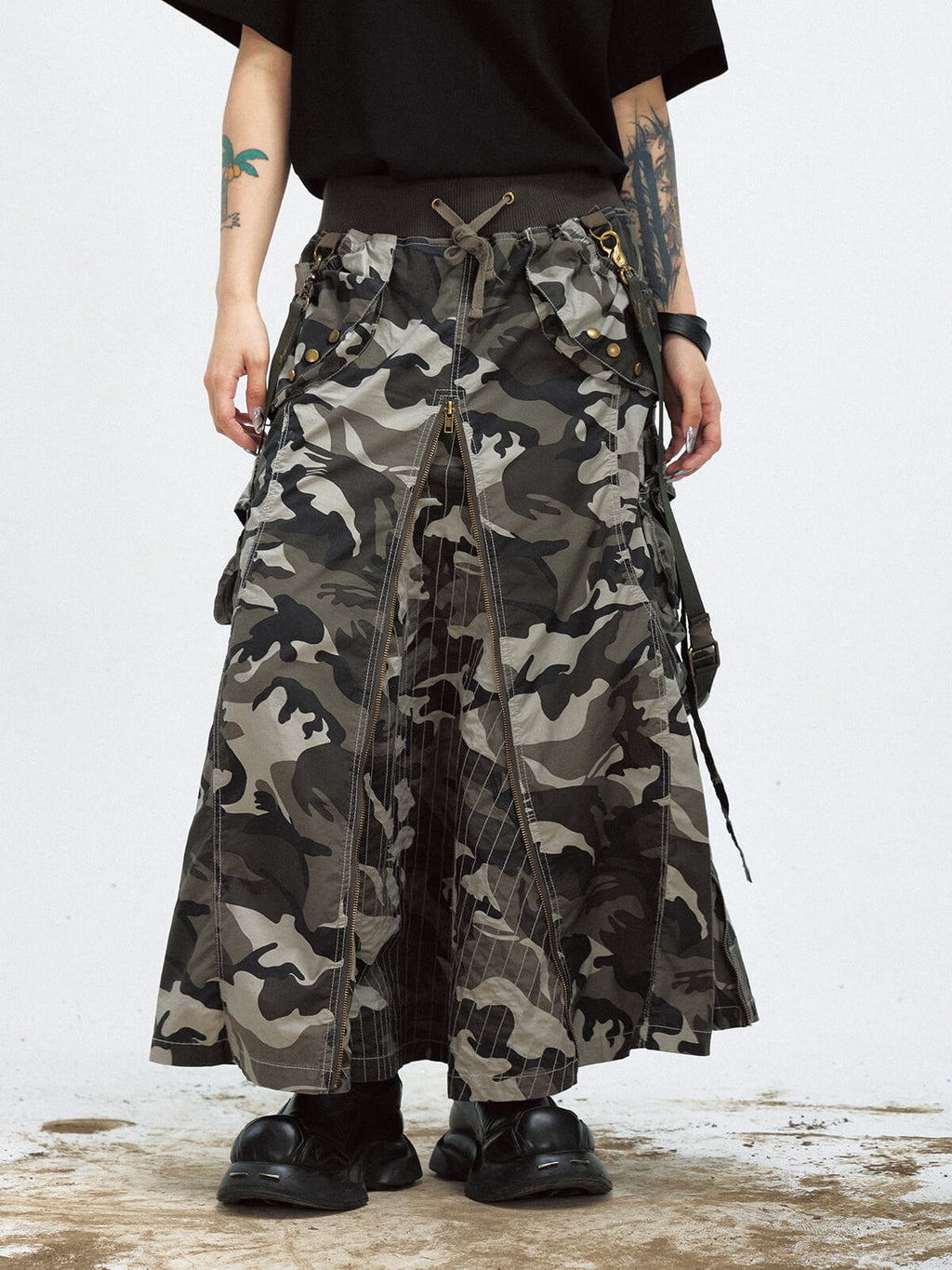 Peoplesense Punk Camo Zipper Slit Skirt