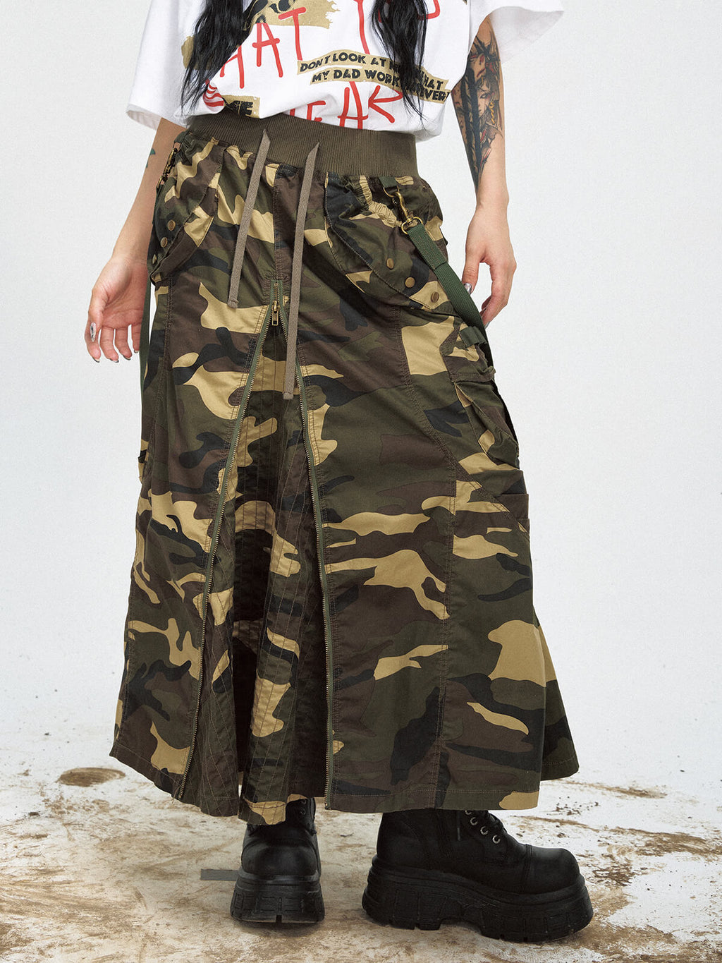 Peoplesense Punk Camo Zipper Slit Skirt