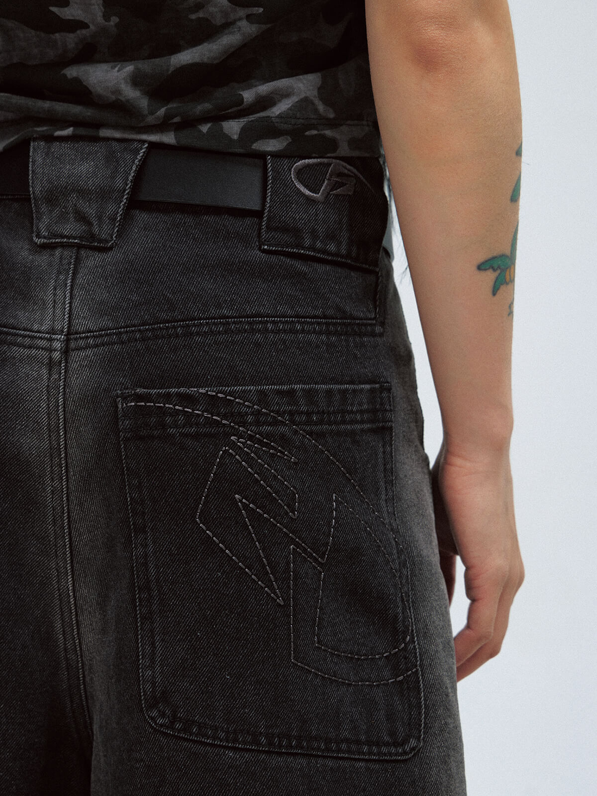 Peoplesense Vintage Black Wide-Leg Baggy Jeans