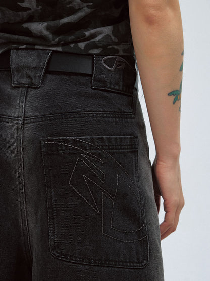 Peoplesense Vintage Black Wide-Leg Baggy Jeans