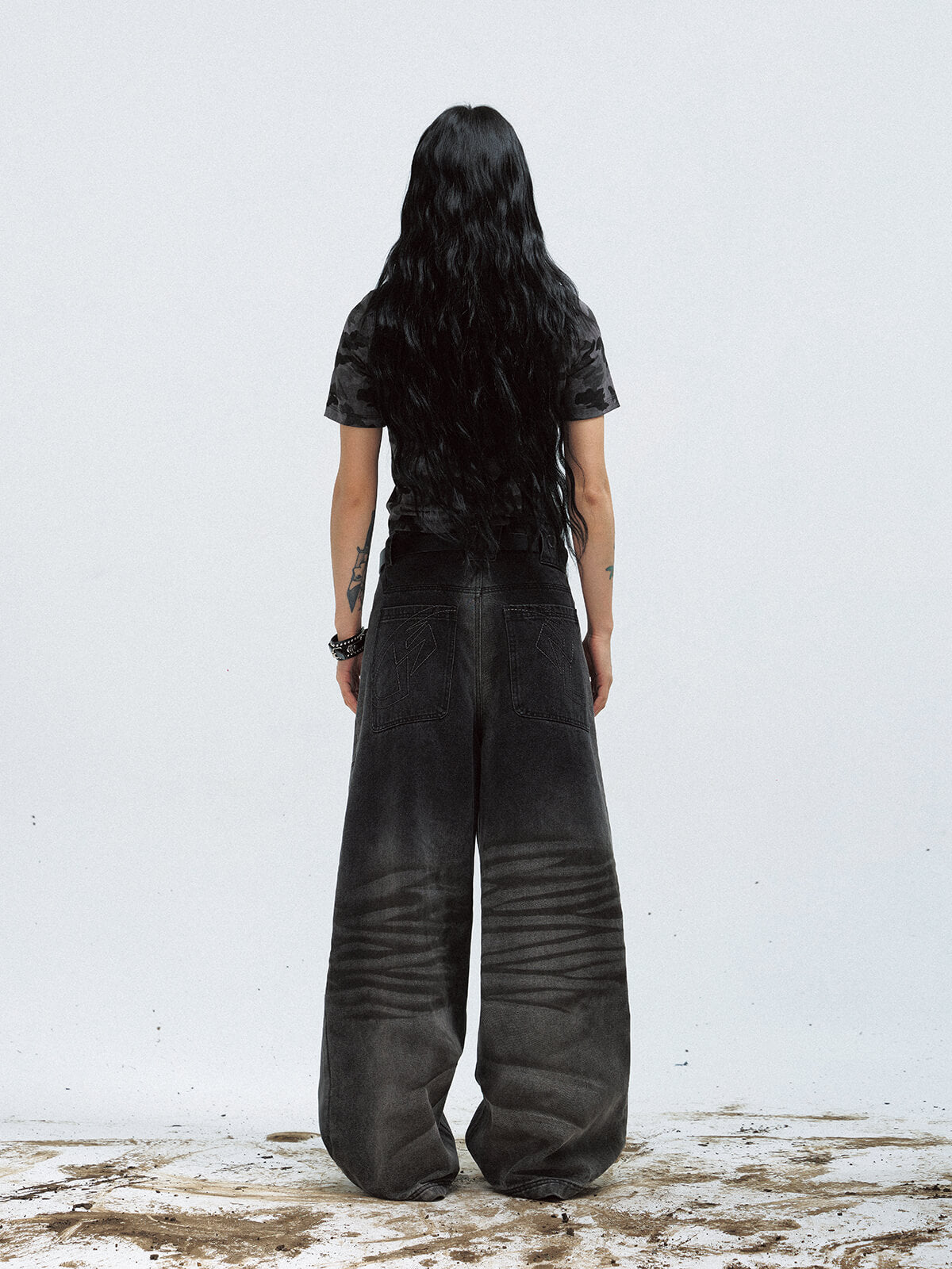 Peoplesense Vintage Black Wide-Leg Baggy Jeans