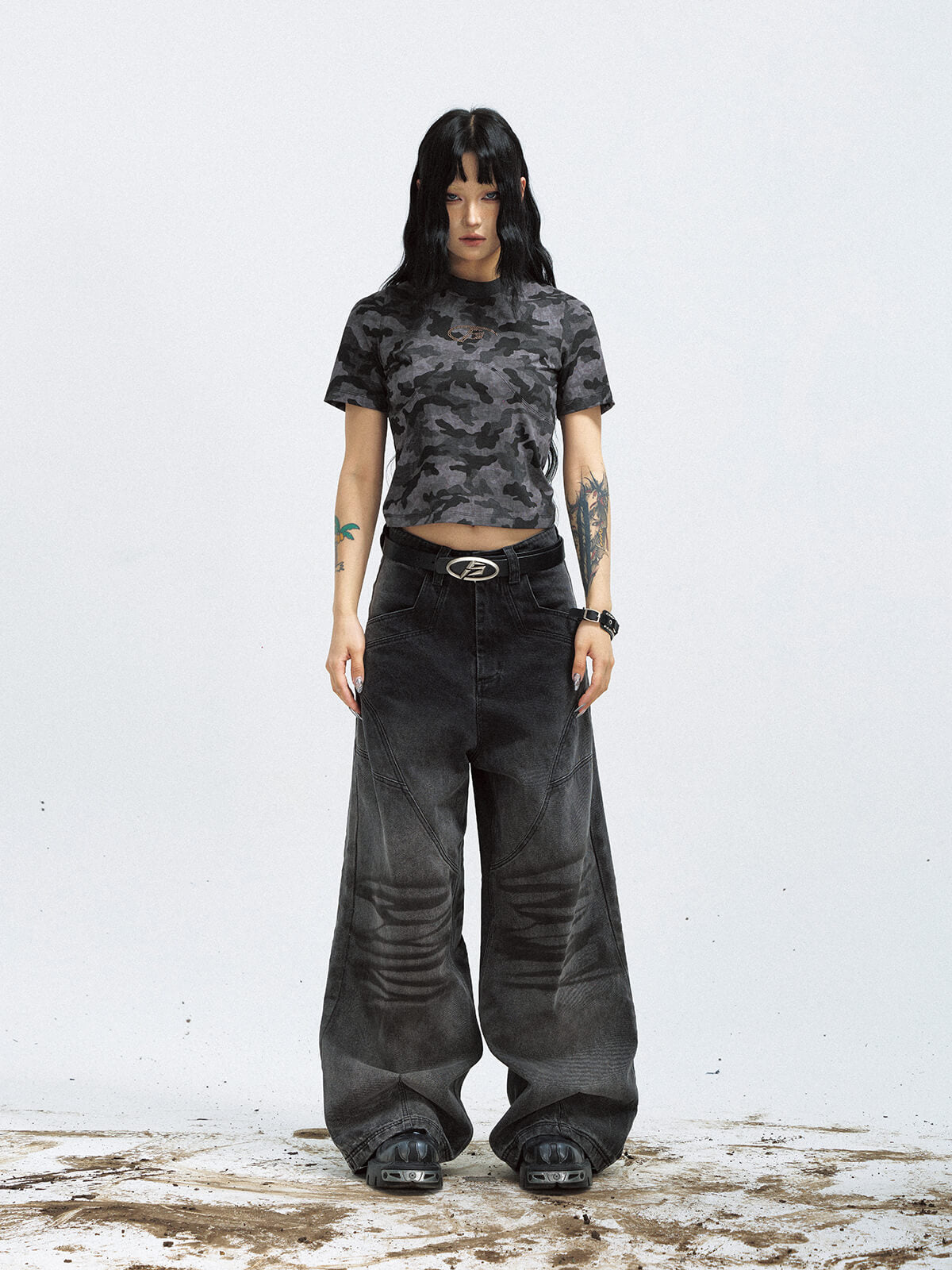 Peoplesense Vintage Black Wide-Leg Baggy Jeans