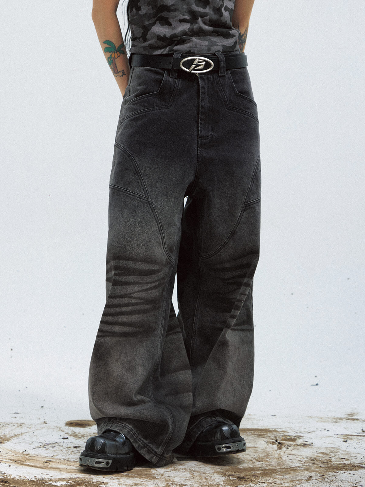 Peoplesense Vintage Black Wide-Leg Baggy Jeans