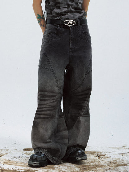 Peoplesense Vintage Black Wide-Leg Baggy Jeans