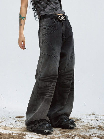 Peoplesense Vintage Black Wide-Leg Baggy Jeans