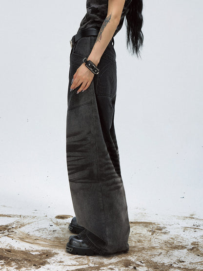 Peoplesense Vintage Black Wide-Leg Baggy Jeans