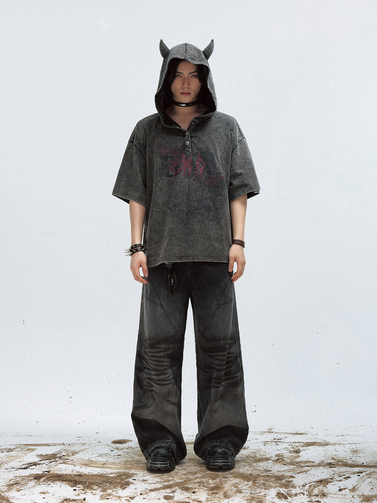 Peoplesense Vintage Black Wide-Leg Baggy Jeans