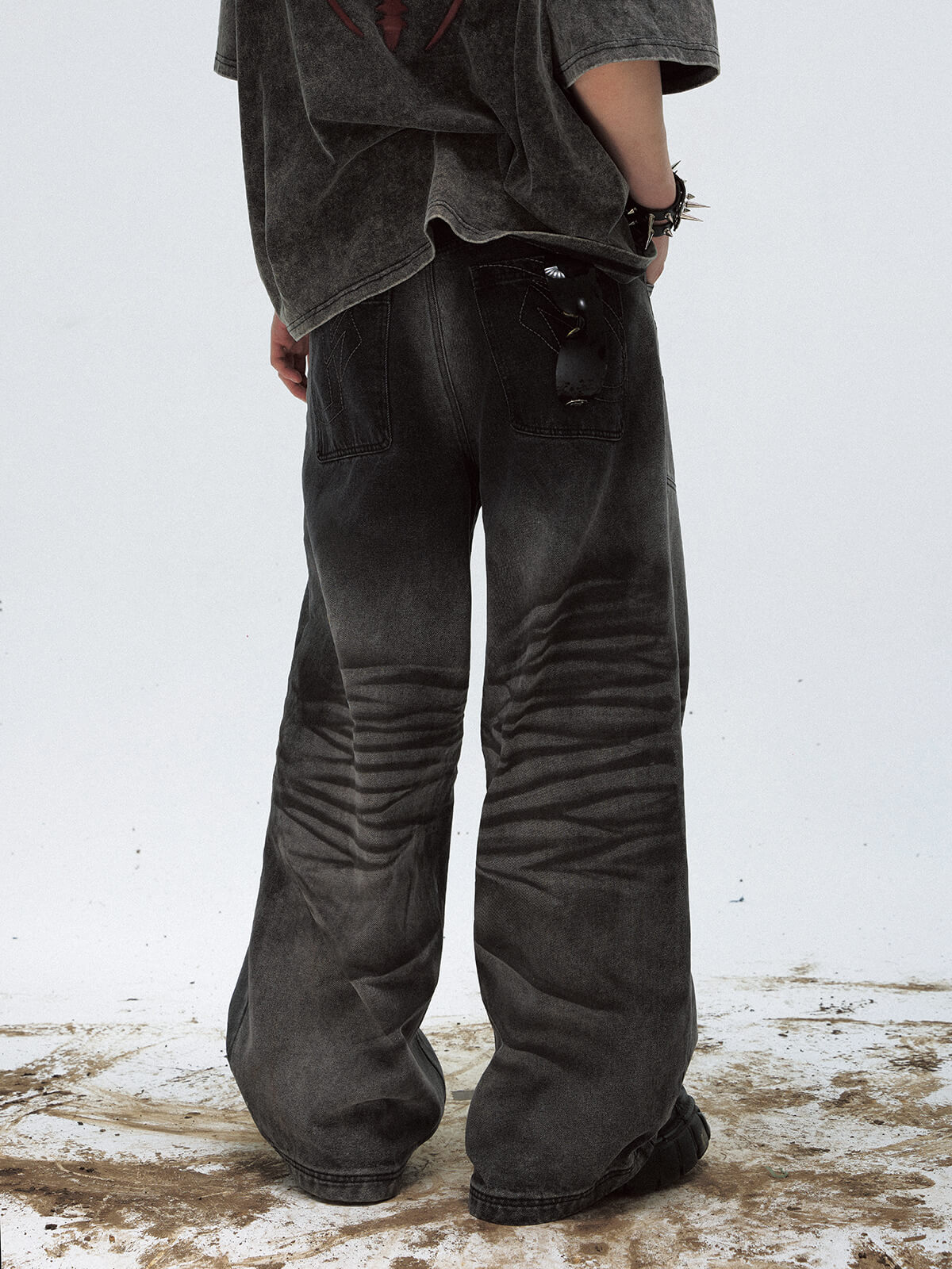 Peoplesense Vintage Black Wide-Leg Baggy Jeans