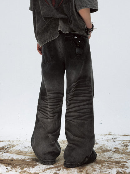 Peoplesense Vintage Black Wide-Leg Baggy Jeans
