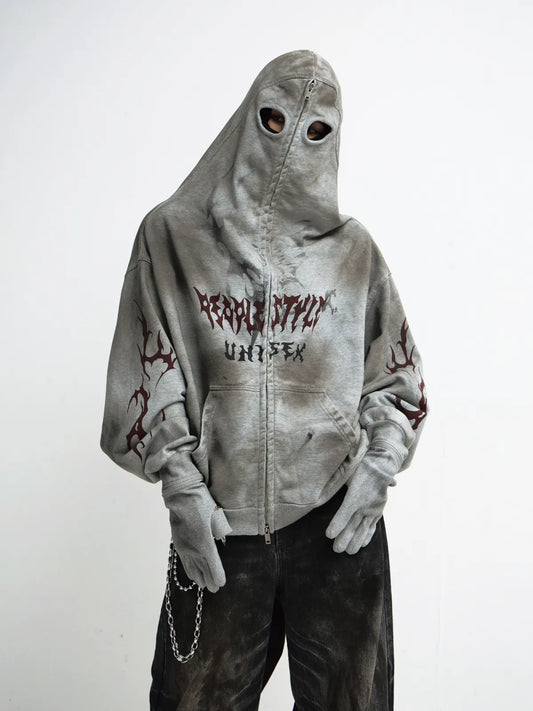 Peoplesense Ripped Full Zip Face Mask Hoodie