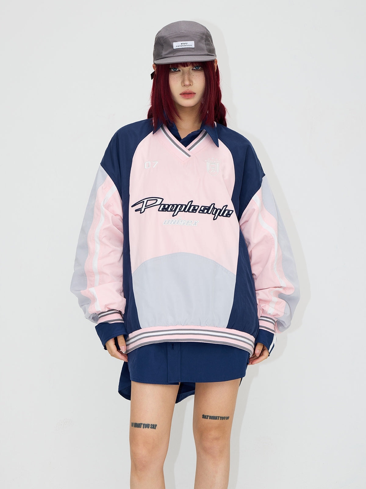 PeopleStyle ラグビー Vネック カラーブロック スウェットシャツ 