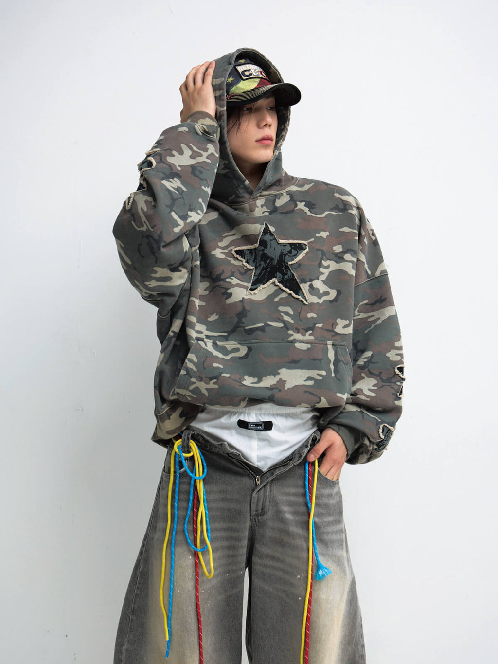 Peoplesense Vintage Camouflage Embroidered Hoodie