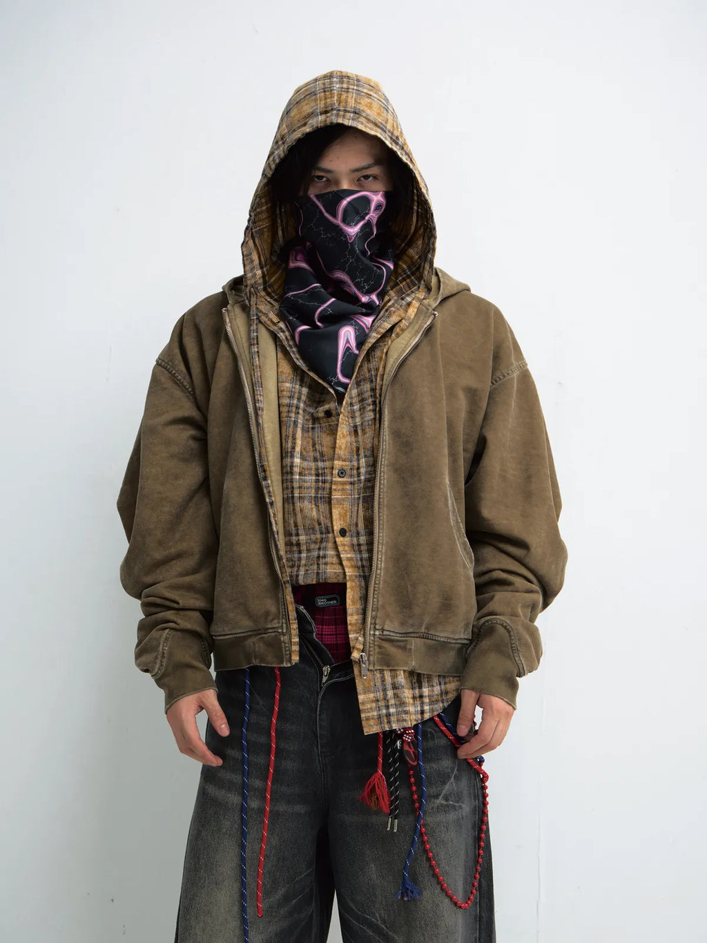 Peoplesense Vintage Knit Zip Up Hoodie Brown